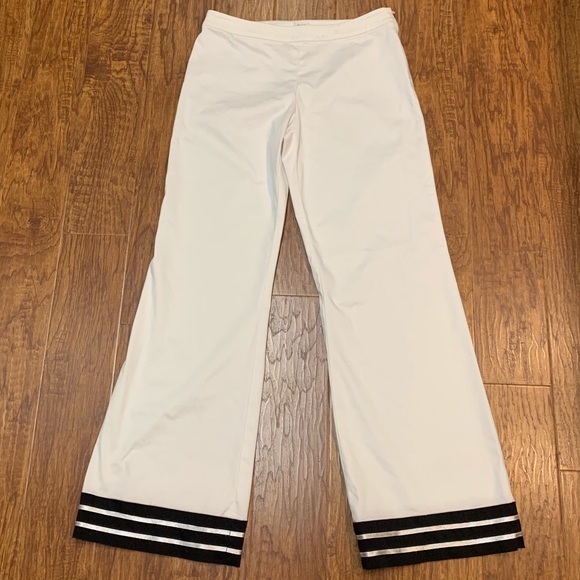 Cache Pants - Cache white high waisted pants with black ribbon
